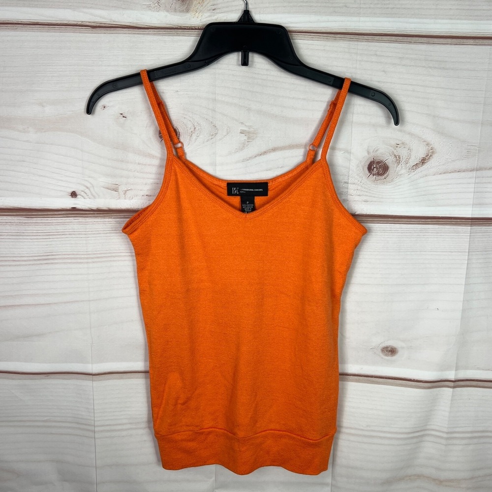INC Concepts Top Womens P PXS Orange V-Neck Cami Tank Shelf Bra Spaghetti Straps